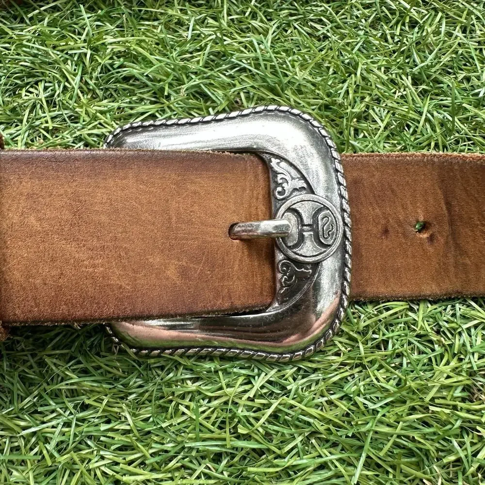 Justin Belt Leather Top‎ Grain Size 30 Brown Silver Buckle Made In USA
